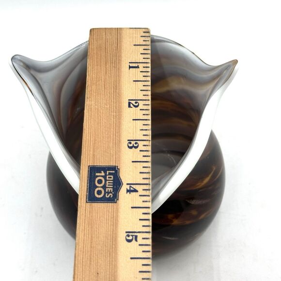 Figural Owl Art Glass Vase Multicolor Brown / White Copper Color Glitter Accents - Picture 9 of 10